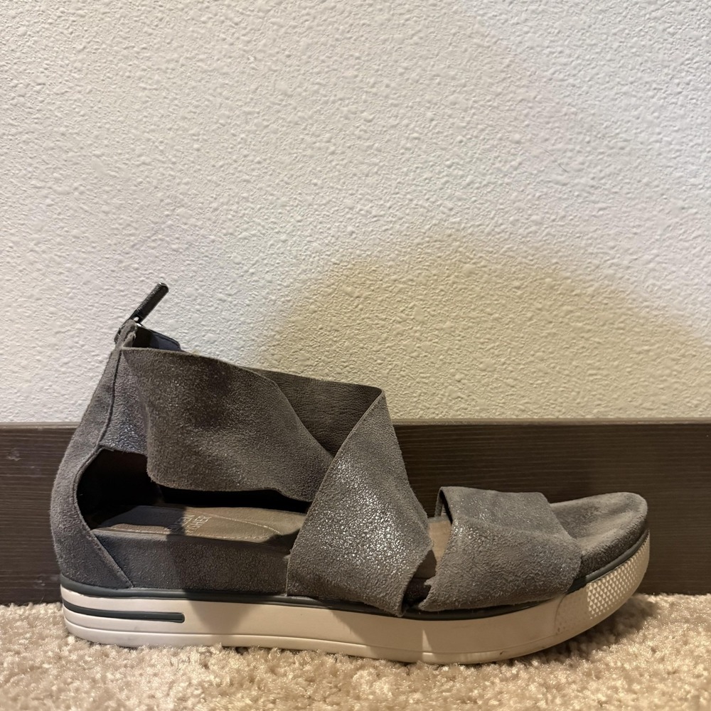 Eileen Fisher Sandals Shoes Womens Size 7 Gray Suede Gladiator Wedge Zip Comfort